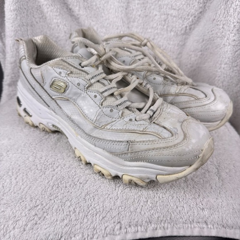 Skechers D'Lites Womens‎ White Size 10 Leather Upper Athletic Sneakers